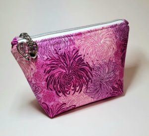Handmade pink chrysanthemum zipper pouch